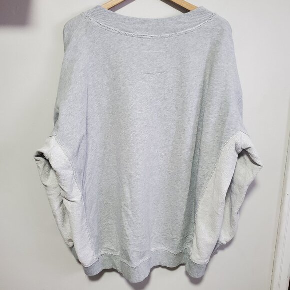 AERIE Vacay Every Day V Neck Sweatshirt Oversized Raw Hem Grey Women's Medium - Picture 9 of 14